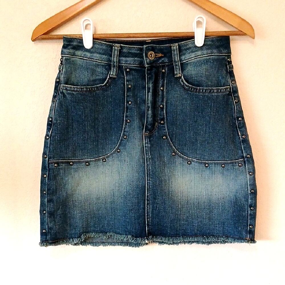 Vintage Arizona Y2K Jean Skirt With Studs And Frayed Hem